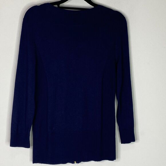 Carmen Marc Valvo Navy Blue Zip Up 3/4 Sleeve Sweater Top Women's Size Small - Picture 7 of 8